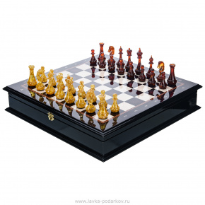 Шахматный ларец с янтарными фигурами "Европа" 49х49 см, фотография 0. Интернет-магазин ЛАВКА ПОДАРКОВ