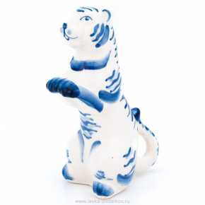 Скульптура "Тигр сидящий" Гжель, фотография 0. Интернет-магазин ЛАВКА ПОДАРКОВ