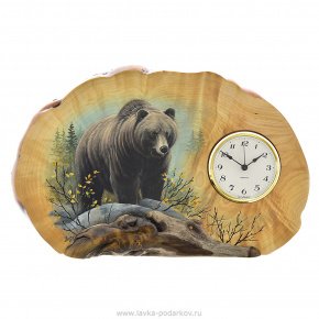 Часы из дерева "Медведь" настольные, сувель березы, фотография 0. Интернет-магазин ЛАВКА ПОДАРКОВ
