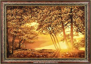 Картина янтарная "Рассвет в лесу" 60х40см, фотография 0. Интернет-магазин ЛАВКА ПОДАРКОВ