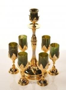 10958 Златоуст Набор "Вечерний" Подсвечник и 6 бокалов Нефрит в ПУ NAW-0045