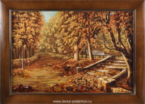 Картина янтарная "Осенний пейзаж. В парке" 66x48,5 см, фотография 0. Интернет-магазин ЛАВКА ПОДАРКОВ