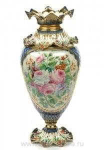 0018221/цвет-зол Гжель Ваза "Ажурная (Графская)" большая в цвете и золоте  Авт. Алехин С.С.