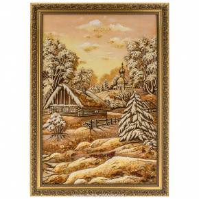 Картина янтарная "Зимний пейзаж. Часовня" 40х60 см, фотография 0. Интернет-магазин ЛАВКА ПОДАРКОВ