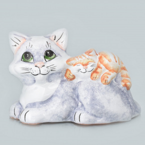 Скульптура "Кошка с котёнком" Гжель, фотография 0. Интернет-магазин ЛАВКА ПОДАРКОВ