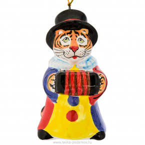 Елочная игрушка "Тигр с гармошкой". Майолика, фотография 0. Интернет-магазин ЛАВКА ПОДАРКОВ