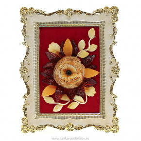 Настольное янтарное панно "Открытка с цветами" 24х18 см, фотография 0. Интернет-магазин ЛАВКА ПОДАРКОВ