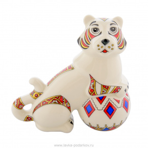 Фарфоровая статуэтка "Тигр на шаре" Гжель , фотография 0. Интернет-магазин ЛАВКА ПОДАРКОВ