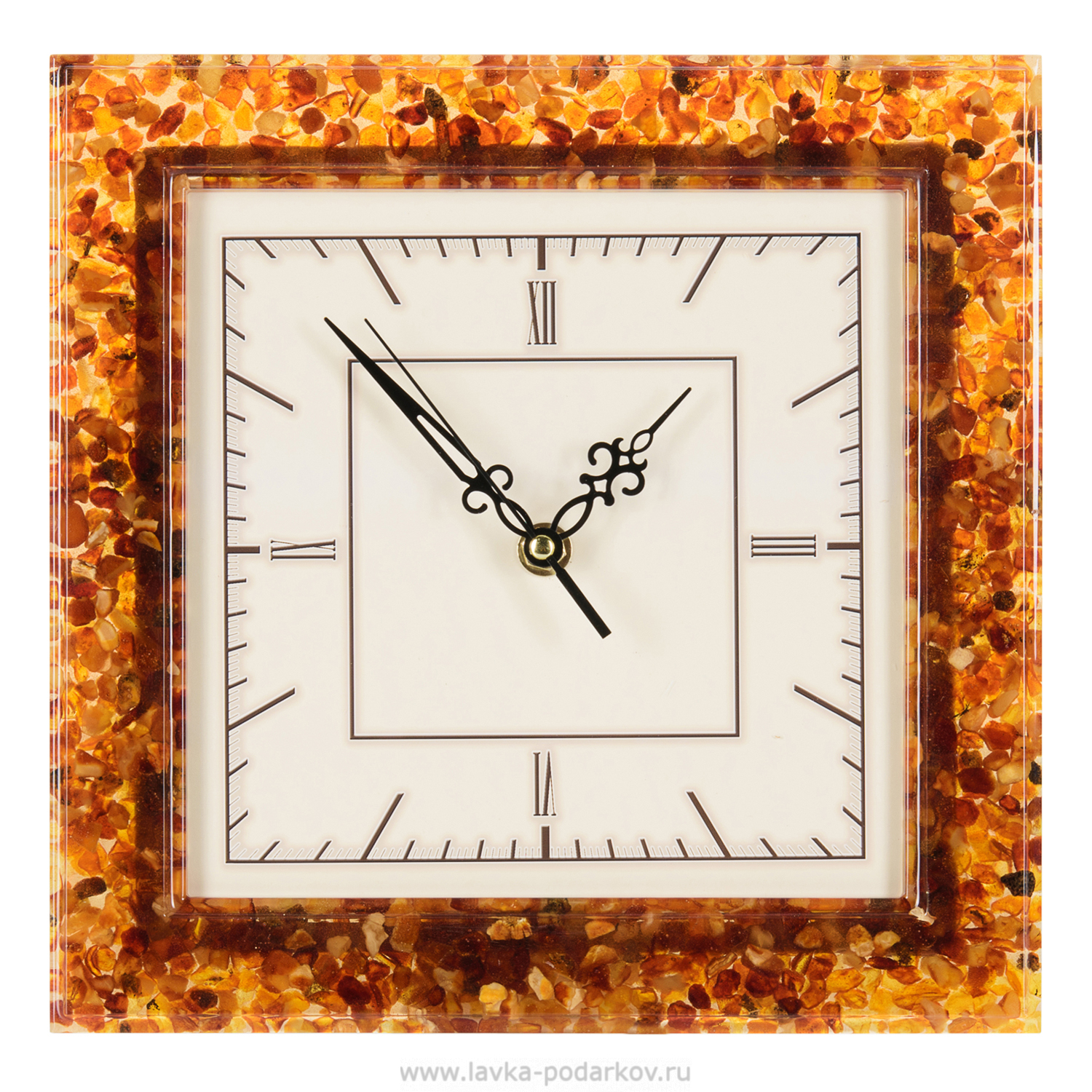 Часы настенные из янтаря квадратные, арт. 800680078 — 9500 руб. купить в каталоге интернет-магазина Лавка Подарков в Москве