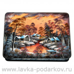 Шкатулка с художественной росписью "Зима в деревне"