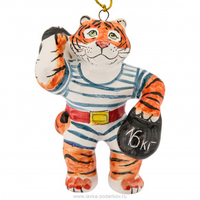 Елочная игрушка "Тигр-гиревик". Майолика, фотография 0. Интернет-магазин ЛАВКА ПОДАРКОВ