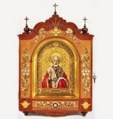 11294 Янтарь Киот с иконой "Николай Чудотворец" настенн.60*40см Янтарь, корень Вавоны  