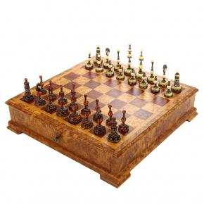 Шахматный ларец из березового капа с янтарными фигурами, фотография 0. Интернет-магазин ЛАВКА ПОДАРКОВ