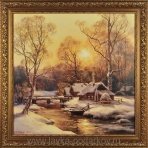 Картина "Зимний закат" 100х100