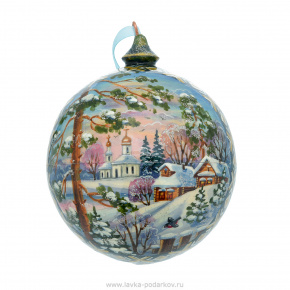 Новогодний елочный шар с росписью "Зима. Сельский храм", фотография 0. Интернет-магазин ЛАВКА ПОДАРКОВ