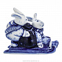 Скульптура "Зайцы на санях". Гжель, фотография 2. Интернет-магазин ЛАВКА ПОДАРКОВ