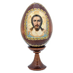 0076702/7см ЯЙЦО ПАСХАЛЬНОЕ С ЛИКОМ 'СПАС НЕРУКОТВОРНЫЙ"на подставке 11см  (дерево)