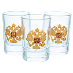 0076464-ГЕРБ РФ 3шт НАБОР СТОПОК 50мл "Эх, хорошо в стране советской жить!"