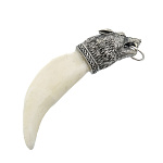 АМУЛЕТ "Клык волка" 7см (клык волка отбеленный, мельхиор)
