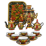 0090353 -Хохлома САМОВАР желудь 3л  с сервизом на 6 перс. РЯБИНА