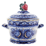 0070883 Гжель Сахарница "КЛУБНИЧКА" в зол Авт.работа