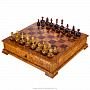 Шахматный ларец из березового капа с янтарными фигурами 42х42 см, фотография 1. Интернет-магазин ЛАВКА ПОДАРКОВ