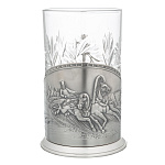 100560 Подстаканник никелированный с черн."ЗИМНЯЯ ТРОЙКА" 