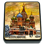 200405 ШКАТУЛКА с росписью " МОСКВА. Храм Василия Блаженного"зима,перламутр,13*15*4,5 см