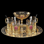 /БА Златоуст Чайный набор с родонитом 4пр.:поднос+4 подстак.+ложки в П/У