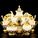 0050319 Златоуст НАБОР КОФЕЙНЫЙ" на 2 персоны, +блюдо, черный агат, эмаль в П/У