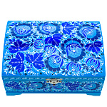 00647293/20*14см Хохлома Шкатулка-сундучок"ЗИМНИЕ ЦВЕТЫ" синий фон Р21/Р83