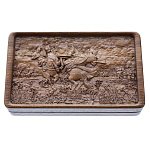 0053575 ШКАТУЛКА ювелирная "ПОЕДИНОК ПЕРЕСВЕТА С ЧЕЛУБЕЕМ" резная двухур.из дуба RTВ-301.M