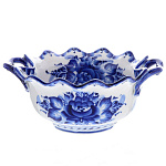  Гжель САЛАТНИК С РУЧКАМИ С РЕЗНЫМ КРАЕМ.