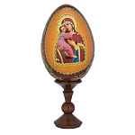 0076717/13см ЯЙЦО ПАСХАЛЬНОЕ С ЛИКОМ "БМ ВЛАДИМИРСКАЯ" на подставке 18см  (дерево)