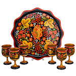 0040644  Хохлома Набор "Коньячный" 7пр.:6 рюмок на подносе