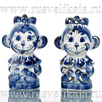 /зол Гжель СКУЛЬПТУРА "ОБЕЗЬЯНКА С БАНТОМ" в золоте