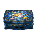 0076547 Шкатулка  "ЦВЕТОЧНЫЕ МОТИВЫ" син,16*11*5  см