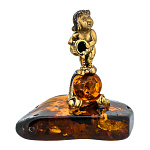 300654-Сувенир из Янтаря Знак Зодиака "ВОДОЛЕЙ"(бронза+янтарь)