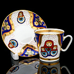 0073289 Фарфор Кофейная пара "РУССКИЙ СУВЕНИР" синяя объем 80 мл