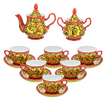 201239  Хохлома Сервиз на 6 перс. "Хохломской КУДРИНА КРАСНАЯ" с зелен