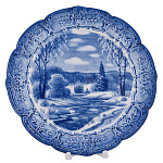 Тарелка декоративная "Зима в деревне". Гжель