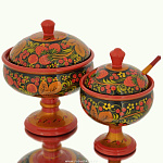 0020252/18*15см-кудрина Хохлома ВАЗА ДЛЯ ВАРЕНЬЯ 18*15см в ассортименте