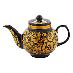 0080288 ХОХЛОМА чайник "Золотая кудрина" черный фон (форма 3) 0,5