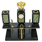 200589 Нат.камень Настольный набор с гербом,змеевик