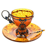 0050314-Б Янтарь ЧАШКА ЧАЙНАЯ"Васильки" С БЛЮДЦЕМ И ЛОЖКОЙ. в ПУ Бронза