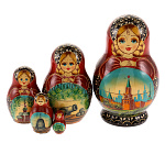 0074640 -5м12см Матрешка "МОСКВА. КРАСНАЯ ПЛОЩАДЬ"корич платок