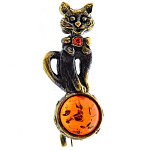 0058465/606.4 Брошь Котенок на Шаре (коньячный)