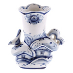 0018843 Гжель Ваза "Деревенька" Авт. Исаев С.В.