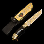 Нож сувенирный с позолотой и эмалью "Герб РФ. Триколор". Златоуст