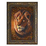 300266-- НП-Картина Янтарная " ЛЕВ ЦАРЬ ЗВЕРЕЙ" 60*40 см